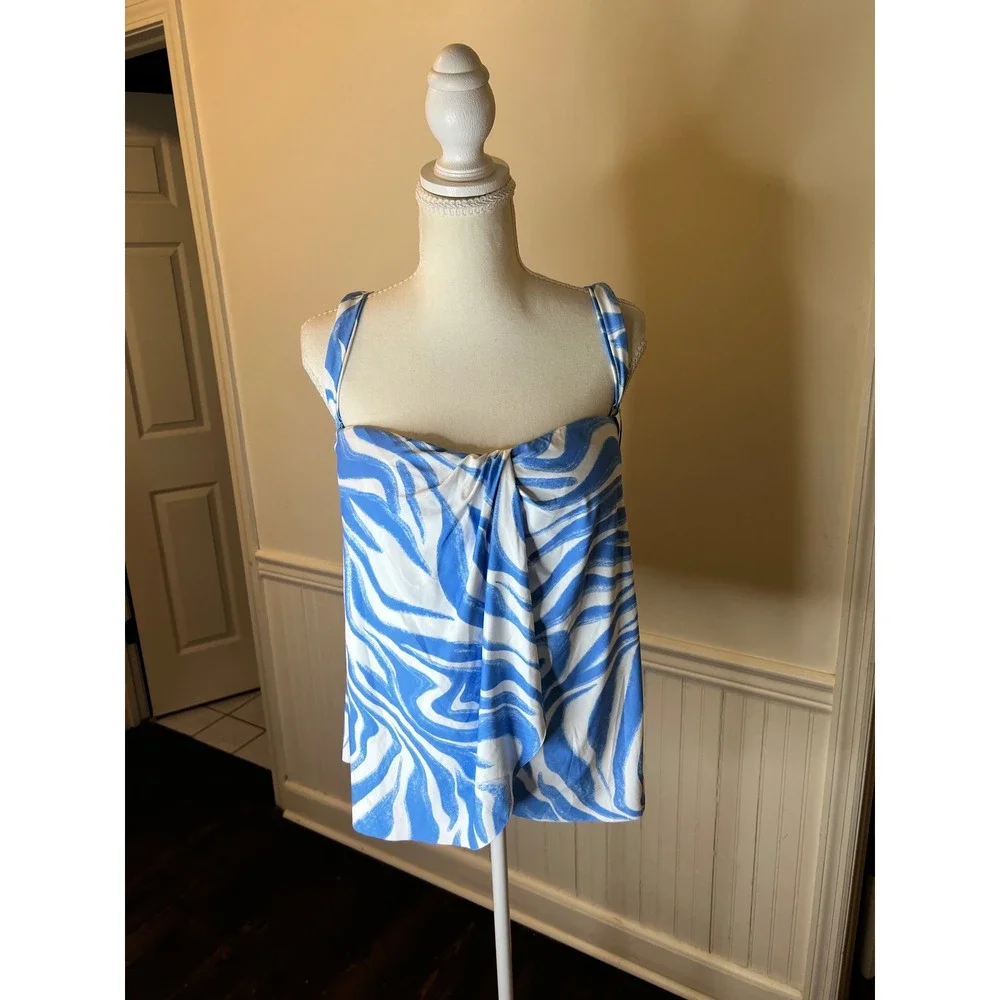 Coco Reef Blue White Swirl Print Twist Front Tankini‎ Swim Top Bra Sized 12/36D